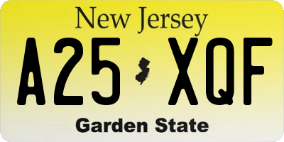 NJ license plate A25XQF