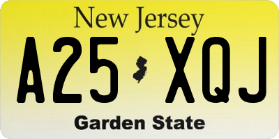 NJ license plate A25XQJ