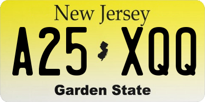 NJ license plate A25XQQ
