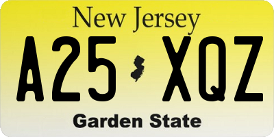 NJ license plate A25XQZ