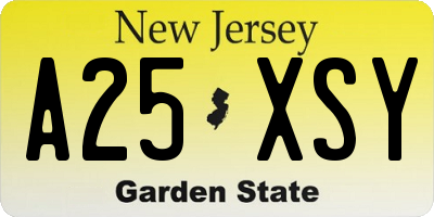 NJ license plate A25XSY