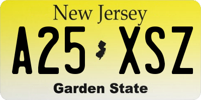NJ license plate A25XSZ