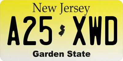 NJ license plate A25XWD
