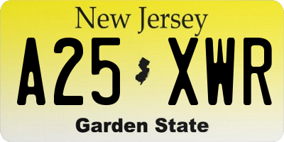 NJ license plate A25XWR