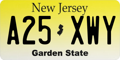 NJ license plate A25XWY