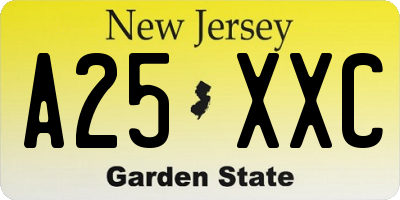 NJ license plate A25XXC