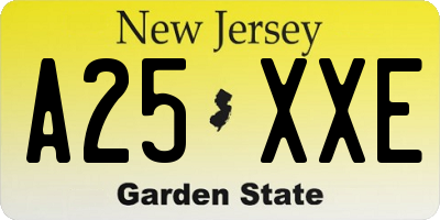 NJ license plate A25XXE