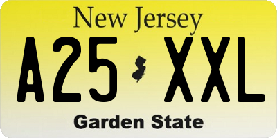NJ license plate A25XXL