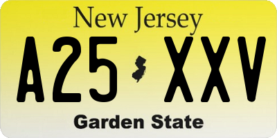 NJ license plate A25XXV