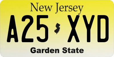 NJ license plate A25XYD