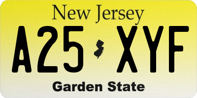NJ license plate A25XYF