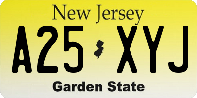 NJ license plate A25XYJ