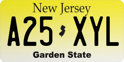 NJ license plate A25XYL