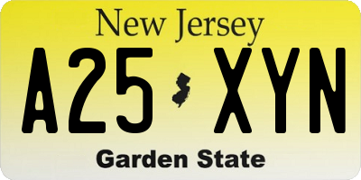 NJ license plate A25XYN