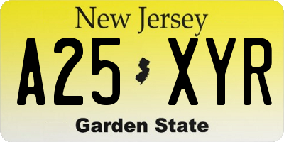 NJ license plate A25XYR