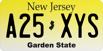 NJ license plate A25XYS