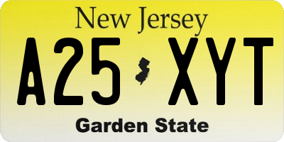 NJ license plate A25XYT
