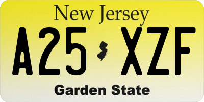 NJ license plate A25XZF