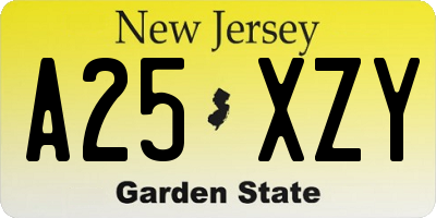 NJ license plate A25XZY