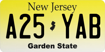 NJ license plate A25YAB