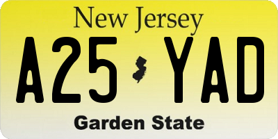 NJ license plate A25YAD