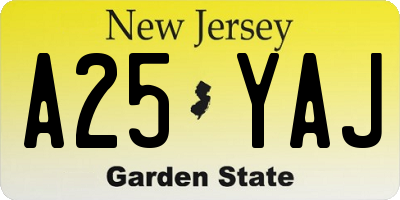 NJ license plate A25YAJ