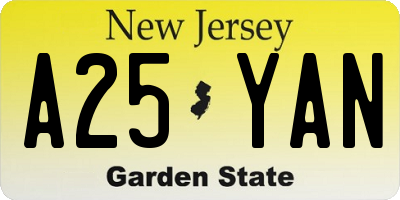 NJ license plate A25YAN