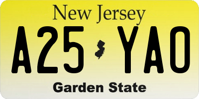 NJ license plate A25YAO