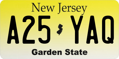 NJ license plate A25YAQ