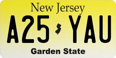 NJ license plate A25YAU