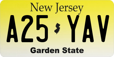 NJ license plate A25YAV