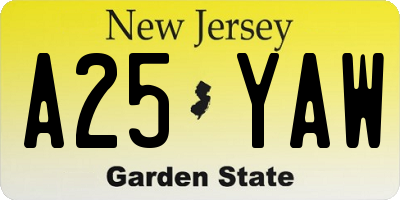 NJ license plate A25YAW