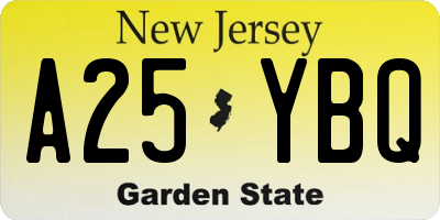 NJ license plate A25YBQ