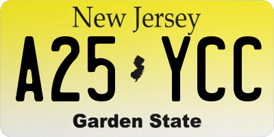 NJ license plate A25YCC