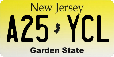 NJ license plate A25YCL