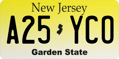 NJ license plate A25YCO