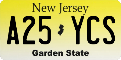 NJ license plate A25YCS