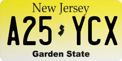 NJ license plate A25YCX