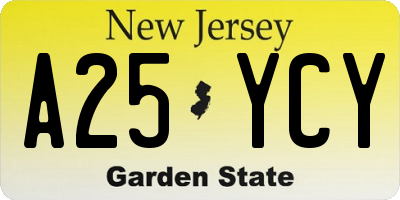 NJ license plate A25YCY