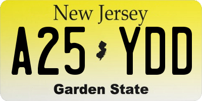 NJ license plate A25YDD