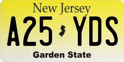NJ license plate A25YDS