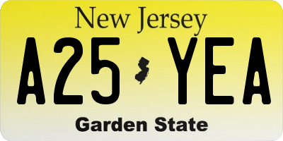 NJ license plate A25YEA