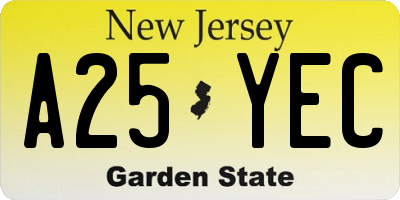 NJ license plate A25YEC