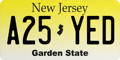 NJ license plate A25YED