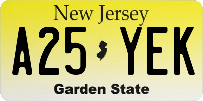 NJ license plate A25YEK