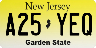 NJ license plate A25YEQ