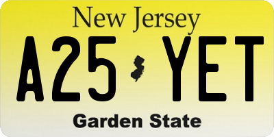 NJ license plate A25YET