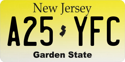 NJ license plate A25YFC