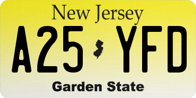 NJ license plate A25YFD