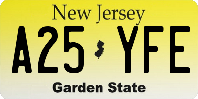 NJ license plate A25YFE